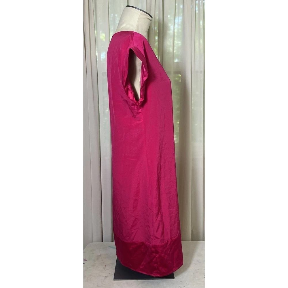 THE LIMITED Women's Hot Pink Satin Shift Dress Size M Short Sleeve Polyester Y2K - Picture 2 of 8